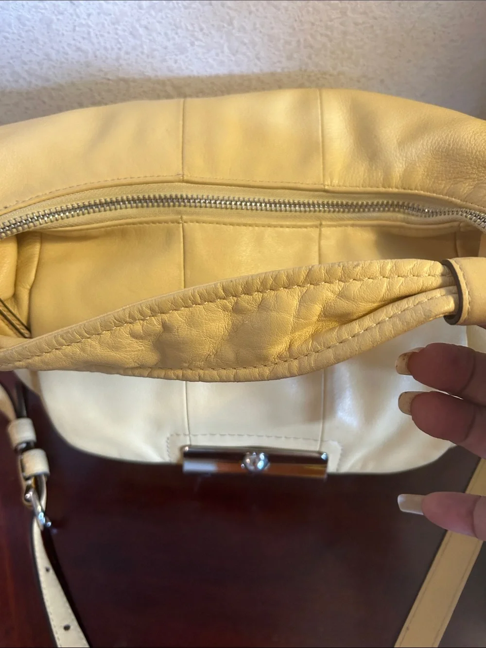 Coach Yellow Leather Hobo Bag with Chain Accented Long Strap